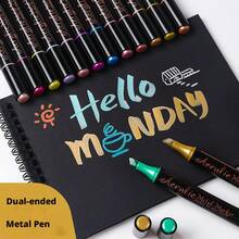 1pc Double-Ended Metallic Color Marker Pen, 12/24 Colors Refillable Art Markers For Drawing, DIY, Coloring, Quick-Drying Metallic Color Pens, Back To School - Double-ended Marker Pen - View 6