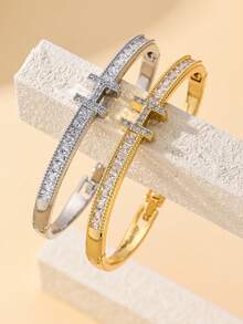 2 piezas Pulsera de joyería con letra H de diamantes de imitación, estilo minimalista de lujo - Multicolor - Ver 6