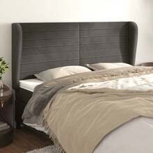 vidaXL Kopfteil mit Ohren Dunkelgrau 183x23x118/128 cm Samt - Gris - Voir 1