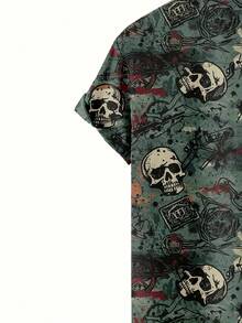 Vintage Skull And Compass Pattern Symbolizing Fearless Journey And Rebellious Spirit Printed On 3D Design Hawaiian Shirt Men Summer Shirt Casual Beachwear Fashion - 白色 - 查看 3