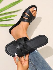 Ximi Ruo Korean Style Casual Flat Slippers, Women's Shoes, Open Toe Sandals For Spring, Summer, Suitable For Dresses, Beach, Apartment, Brown Color - Black - View 4
