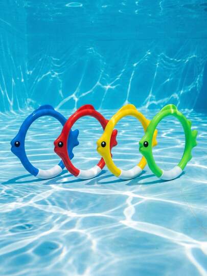 4pcs Swim Ring Set: Includes A Throwing, Diving, And Retrieval Ring; Pool Party Accessories; Underwater Pool Game Accessories-Fish-Shaped Swim Ring-Perfect For Swimming Practice And Fun
