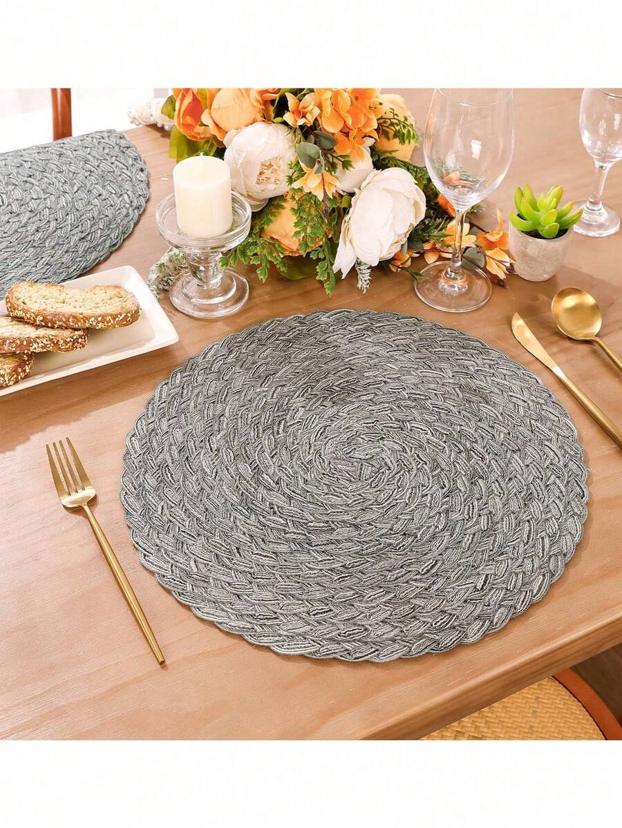Set de 2 piezas/4 piezas de individuales tejidos redondos, agarraderas, manteles aislantes térmicos, adecuados para cocina, comedor, decoración de bodas, fiestas de cumpleaños, reuniones familiares, restaurantes, parrilladas al aire libre - Multicolor - Ver 1