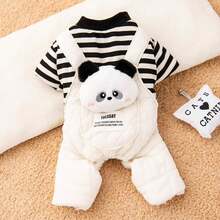 1 Stück Herbst/Winter warme thermisch gefütterte gestreifte Latzhose, Haustierbekleidung, dicke weiche gepolsterte Hundemantel, Teddy/Panda Welpen Vier-Bein Jumpsuit Outfit, geeignet für den Winter - Schwarz und Weiss - Übersicht 15