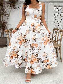 Đầm maxi dài hai dây in họa tiết toàn thân dành cho nữ, họa tiết boho toàn thân với viền bèo nhún, trang phục thường ngày đi nghỉ mát, thanh lịch cho mùa hè. - Màu vàng - Xem 2