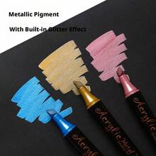 1pc Double-Ended Metallic Color Marker Pen, 12/24 Colors Refillable Art Markers For Drawing, DIY, Coloring, Quick-Drying Metallic Color Pens, Back To School - Double-ended Marker Pen - View 7