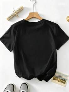 Plus-Size Spring/Summer Fashion Casual Resort Lobster Wine Glass British-Style Bow Lock Blue Eyes Print Women's Short-Sleeve T-Shirt - Black - View 6