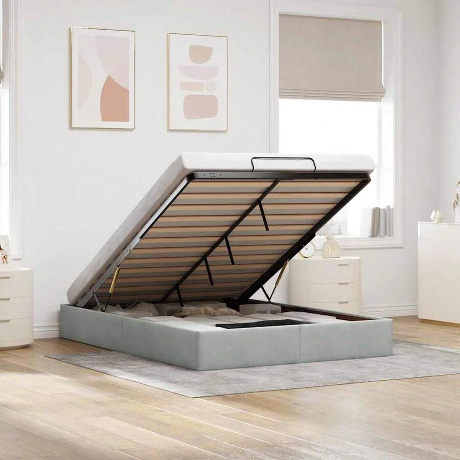 vidaXL Ottoman-Bett Ohne Matratze Hellgrau 140x190 Cm Samt - Grau - Übersicht 1