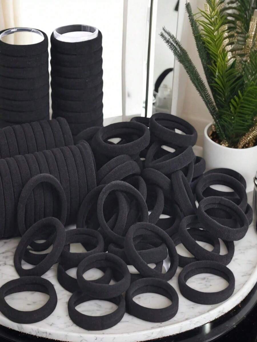 50 piezas Lazos de cabello sin costuras, no dañinos, adecuados para cabello grueso y rizado, sujetadores de coleta de alta elasticidad, bandas de cabello de nailon suaves y antideslizantes, adecuados para mujeres, niñas, deportes, oficina, accesorios para el cabello sin dolor, accesorios para la cabeza, bandas elásticas, coletas, cuerda para el cabello, elásticos para el cabello, viaje, cumpleaños - Negro - Ver 1