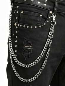 1pc Fashion Multi-Layer Chain Pants Chain, Hip Hop Metal Waist Chain, Versatile Personalized Jeans Chain, Suitable For Daily Wear - Silver - View 2