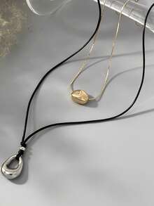 1 pieza Collar largo con colgante de gota de agua hueco multicapa, accesorio de collar de cadena fina de cuerda de cera con estilo de moda - Multicolor - Ver 5