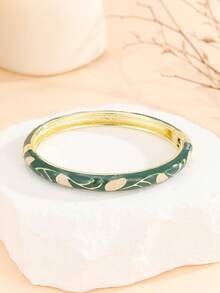 1 Peça Novo Bracelete/Pulseira Estilo Boêmio Fashion Dourado com Padrão de Folha Ovalada, Esmalte Cloisonné, Joia para Meninas e Mulheres - Verde - Visão 4