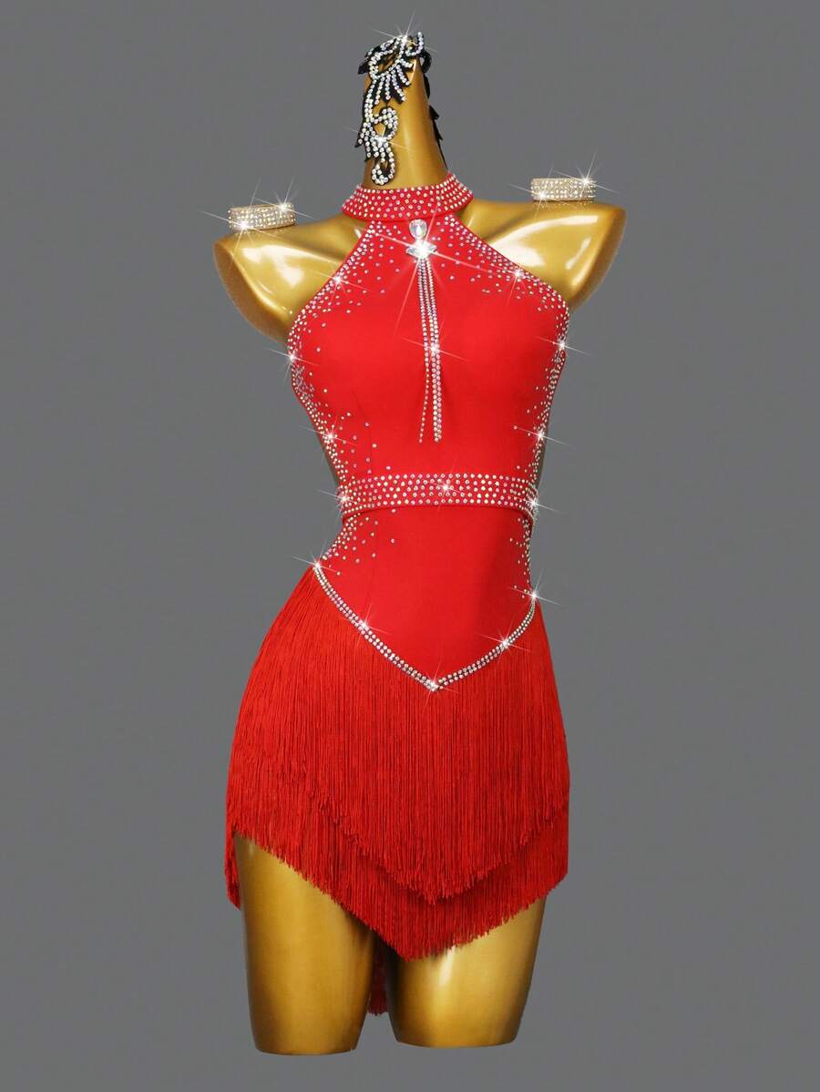 ABC Dancing (Excluding Accessories) Costumes For Girls Ballroom Prom Dress Latin Dancewear Womens Sexy Skirt Sports Party Stage Short Clothing - 紅色 - 查看 1