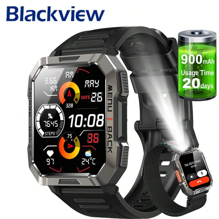 Smartwatch Pria Terbaru 2026 dengan Analisis Tidur, Panggilan Nirkabel, dan Notifikasi Pesan, Pemantauan Daya Baterai, Detak Jantung, Tidur, Tekanan Darah, dan Oksigen Darah, Lampu Senter LED Terintegrasi, Kompas, dan 1 Tali Jam yang Dapat Diganti