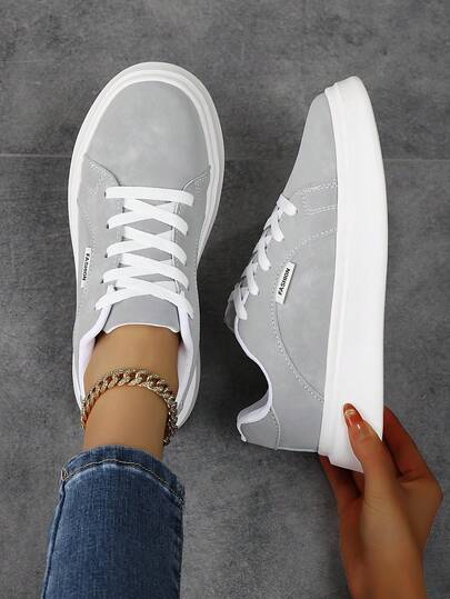 Women's Solid Color Skateboard Shoes, Casual Lace-Up Outdoor Sports Shoes, Comfortable Low-Top Breathable Athletic Sneakers