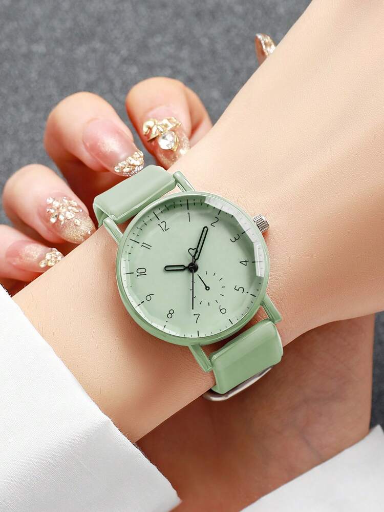 1pc Women's Silicone Watch, Fashion Casual Single-Eye Digital Scale Dial, Classic Quartz Wristwatch - Green - View 3
