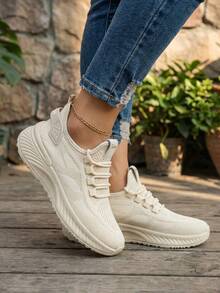Comfortable And Breathable Pink Mesh Sneakers For Women, Beige Non-Slip Sneakers On Special Offer, Modern And Versatile For Women, Ideal For Street Sports, Hiking And Commuting. - 米色 - 查看 3