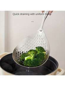 1pc Stainless Steel Strainer - Heat Resistant (662°F), Anti-Leak Perforated Filter, Ergonomic Handle And Fine Mesh, Suitable For Frying Pan, Hot Pot, Cooking, Serving, Baking - Restaurant And Home Kitchen Utensil, Smooth Surface, Durable, Kitchen Accessory, Very Convenient, Ideal Gift For Ladies And Family - Multicolor - View 6