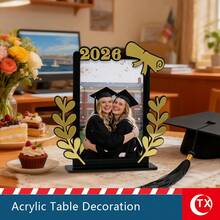 Class Of 2026 DIY Assembled Acrylic Graduation Picture Frame, Arabic Blessing Tabletop Photo Holder For 4‑6 Inch Photos, Graduation Party Table Decoration, Graduation Souvenir Gift For Daughter Son Granddaughter Grandson Home Desk Ornament. - 1PC - View 4