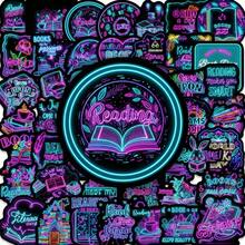50pcs Cyberpunk Neon Bookworm Stickers, Waterproof And Durable - Cyber-style Neon Book Stickers, 50 Sheets, Waterproof - View 4