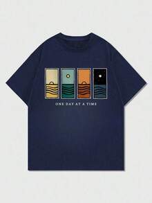 Compatible With The Minimalist Printed Short-Sleeved T-Shirt For Men, Comfortable And Breathable, Suitable For Summer, Fashionable. - Navy Blue - View 3