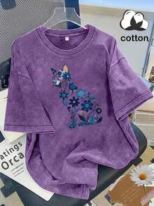 Summer Tops 2026 Y2K, Cool, Outdoor Sports, Modern Street Style, Oversized Washed 230g Fashion Pure Cotton Vintage Washed Women's T-Shirt, Fresh And A - 紫色 - 查看 1