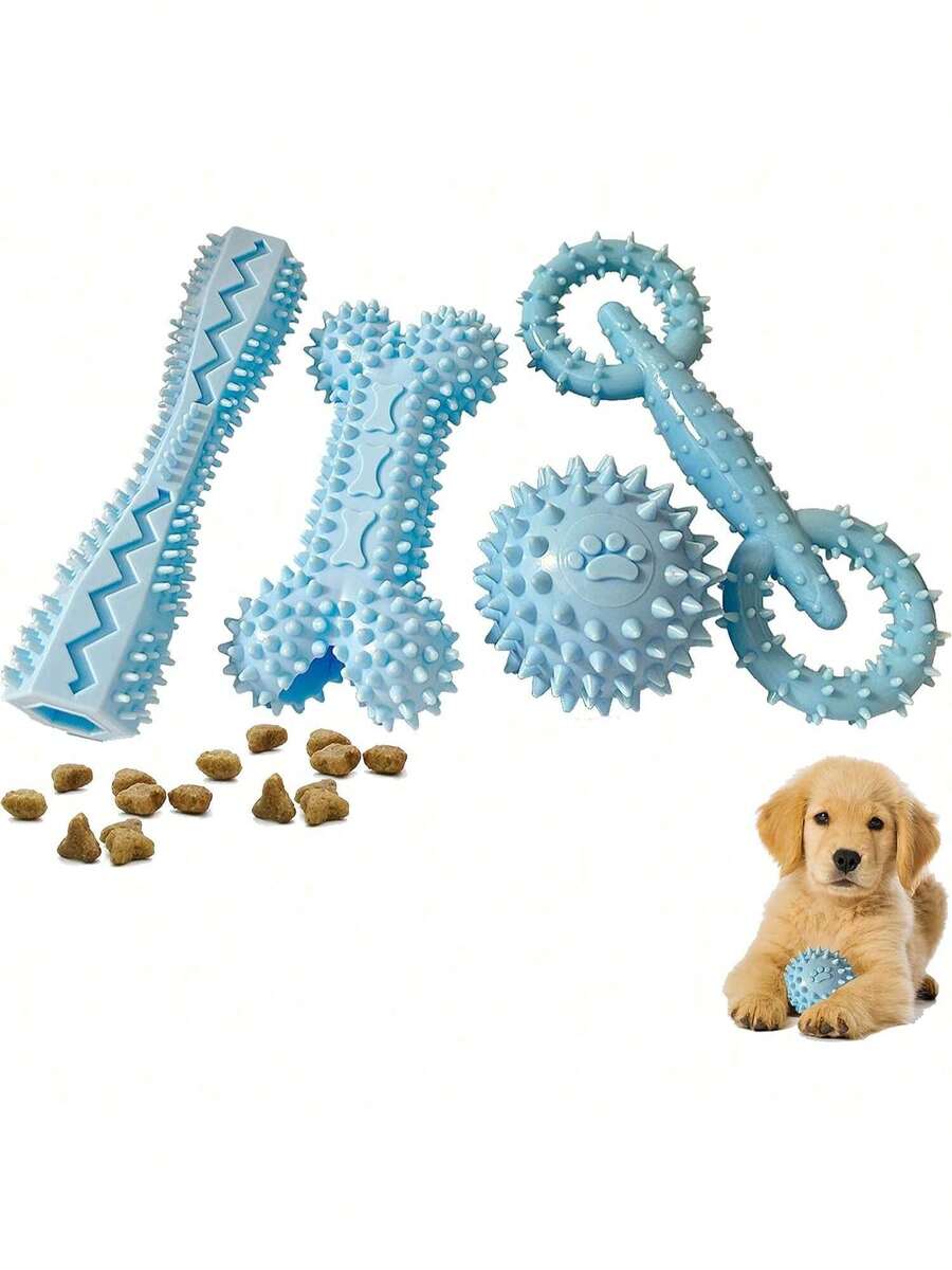 4 件装幼犬玩具,适合 2-8 个月大的宠物狗,小型幼犬磨牙玩具,清洁牙齿,可爱粉色小型犬玩具,柔软耐用互动磨牙玩具,幼犬用品入门套装(粉色) - 彩色 - 查看 1