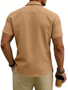 Áo sơ mi nam tay ngắn cổ Henley dáng rộng, thoải mái, chất liệu vải lanh kiểu Hawaii. - trái cam - Xem 6