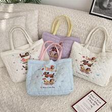 1pc Cute Cartoon Puppy Pattern Cosmetic Bag, Travel Makeup Organizer Pouch, Skincare & Makeup Storage Bag, Portable Toiletry Bag, Suitable For Vacation, Party, Daily Use, Fun & Fashionable Design, Applicable For Holiday, Beach, Bathroom, Bedroom Storage, Large Capacity - Blue and White - View 2