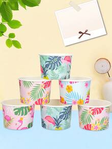 10pcs/20pcs/40pcs/80pcs Tropical Flamingo Ice Cream Paper Cups, 4 Styles Pink, Mint Green, Blue Hawaiian Paper Dessert Cups Suitable For Ice Cream, Sundae, Party Favors, Summer Party And Hawaiian Theme Gathering - Multicolor - View 3