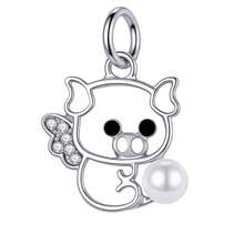 1pc Kawaii Animal & Flower Pearl Dangle Charms, Silver Plated Rhinestone Pendants For DIY Handmade Bracelet Necklace Jewelry Making - Silver - View 2