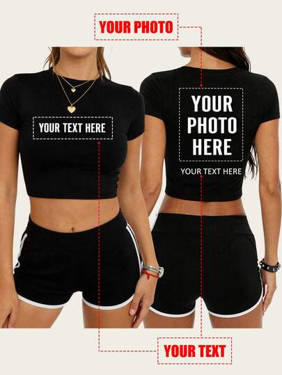 Áo thun nữ dáng croptop in ảnh tùy chỉnh hai mặt, cá nhân hóa với văn bản, phiên bản ủng hộ thần tượng/kỷ niệm - Thêm ảnh và văn bản yêu thích của bạn (ảnh bạn gái/ảnh cặp đôi/ảnh gia đình/ảnh selfie/ảnh thú cưng/ảnh bạn bè) để thiết kế áo thun in cá nhân hóa riêng, phù hợp cho (kỷ niệm/cầu hôn/đính hôn/ngày hai bạn thành một cặp)