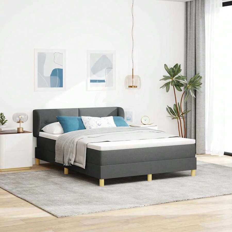 vidaXL Boxspringbett Mit Matratze Dunkelgrau 140 X 190 Cm Stoff - Gris - Ver 1