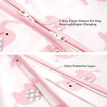 TILLYOU X-Large XL Breathable Cotton Baby Wearable Blanket with 2-Way Zipper Super Soft Lightweight 2-Pack Sleeveless Sleep Bag Sack for Boys Fits Infants Newborns Age 18-24 Months Pink Elephant - como en la foto - Ver 7