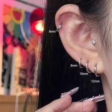 Khuyên tai tròn nhỏ bằng thép không gỉ 8mm/10mm/12mm/14mm/16mm/18mm, khuyên tai đinh tán unisex, mặt dây chuyền nam - Bạc - Xem 3
