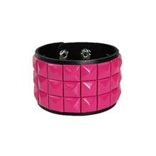 Women's Punk Pyramid Stud Leather Bracelet Adjustable Hot Pink Wide Cuff Bracelets Gothic Fashion Wristband Hand Jewelry Gift - Hai hàng - Xem 6