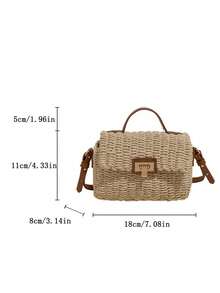 Fashionable Retro Personalized Straw Handbag, Versatile For Outings, Beach, Shoulder Crossbody Mini Square Bag - Beige - View 7