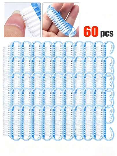 60 Pcs Small Nail Dust Brush With Handle, For Cleaning Nails, Nail Powder, Suitable For Cleaning Fingernails, Toenails And Hands And Feet, Random Color, Nail Pedicure Soft Bristle Dust Plastic Cleaning Nail Brush File Tool Set
