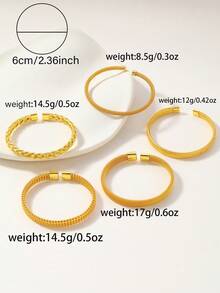 1pc 18K Gold Plated Braided Open Bangle Bracelet, Suitable For Parties, Daily Wear, And Gift Giving - Gold - View 2