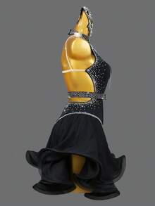 ABC Dancing (Excluding Accessories) Dance Costume For Girls Fringed Skirt Elegant Party Dress Womens Latin Dress Stage Ballroom Sexy Clothing - 黑色 - 查看 3