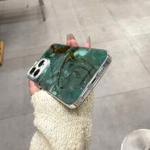 Funda de teléfono de lujo con efecto de agua, mármol verde y marrón, brillo y chispas, cobertura completa y protección anti-caídas para iPhone - Verde Oscuro - Ver 7