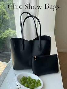 Large Capacity Women's Fashion Multifunctional Shoulder Bag, New Canvas Handbag, Stylish Design, Suitable For School, Commuting And Shopping (Pendant Not Included) - Black - View 6
