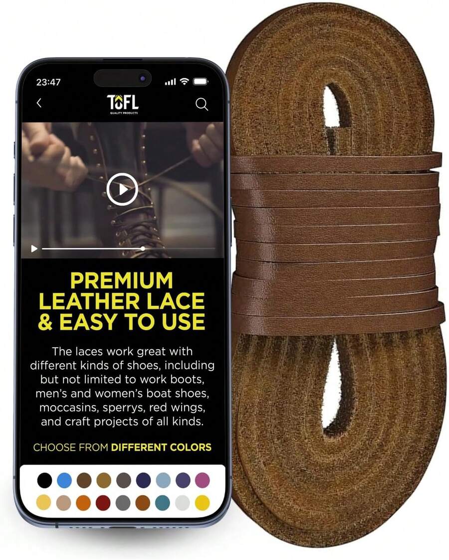 TOFL - Cordones de piel para botas, 1/8 pulgadas de grosor, 72 tiras de piel [1 par] - Gris ahumado - Ver 1