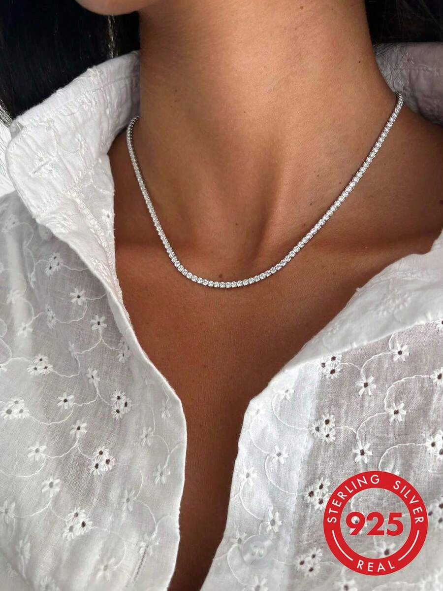 1条2毫米顶级嘻哈四爪镶钻网球链项链，可调节铂金镀层S925或925纯银闪亮奢华精致珠宝，女士理想礼物