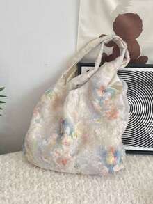 法式小众设计ins风油画质感郁金香花图案无袖手提包，大容量通勤/外出/日常单肩/腋下手提包 - 彩色 - 查看 2