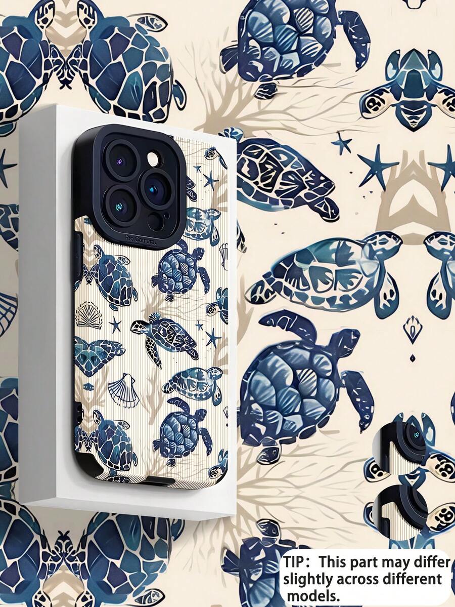 1pc Minimalist Personalized Ocean Style Sea Turtle Pattern Vertical Striped Faux Leather Soft Protective Phone Case, Suitable As Gift For Friends And Lovers, Fit Compatible With Apple And Phones 17/17AIR/17PRO/17PROMAX - Multicolor - View 1