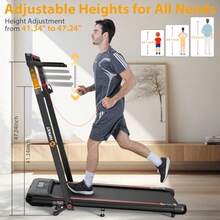 Walking Pad Treadmill With Desk Workstation 3.0HP Under Desk Treadmills With 8% Incline Handle Bar Foldable Portable Treadmill For Home Office 300lbs Capacity Remote Control APP - Red - View 2
