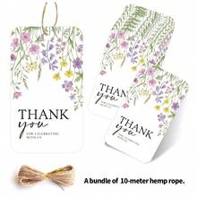 50 pièces Étiquettes-cadeaux florales élégantes avec corde de chanvre - "Merci d'avoir célébré avec nous" Étiquettes suspendues pour l'emballage de cadeaux et la décoration de fête - Parfait pour le mariage, la douche de mariée, l'anniversaire et plus encore - Merci - Voir 3