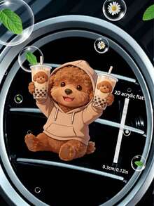 Clip ambientador de coche con diseño de perro de peluche lindo, múltiples diseños: bebiendo té con leche / estirándose / mordiendo muñeca, decoración de ventilación de coche de acrílico 2D, incluye almohadillas con fragancia, eliminación de olores + fragancia aleatoria, divertido y duradero, accesorio perfecto para el interior del coche y regalo - Múltiples estilos - Ver 15