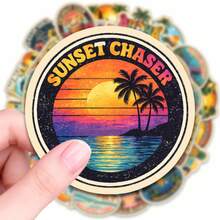50pcs New Vintage Beach Holiday Stickers, Waterproof Luggage Stickers, Notebook And Planner Stickers - 50 Retro Beach Vacation Stickers - View 5